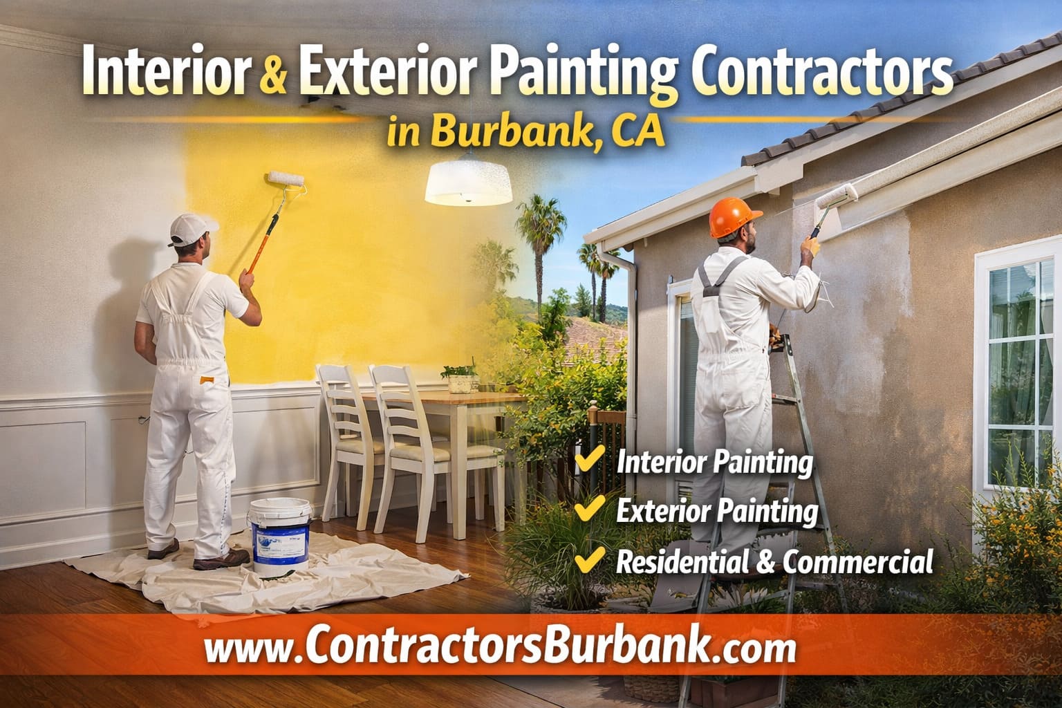 Burbank painting contractors applying exterior paint to Craftsman home